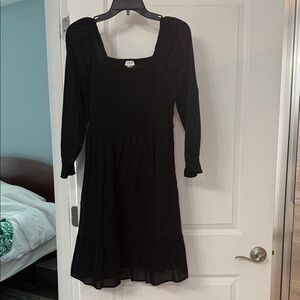 Black dotted swiss long sleeve dress by JCrew